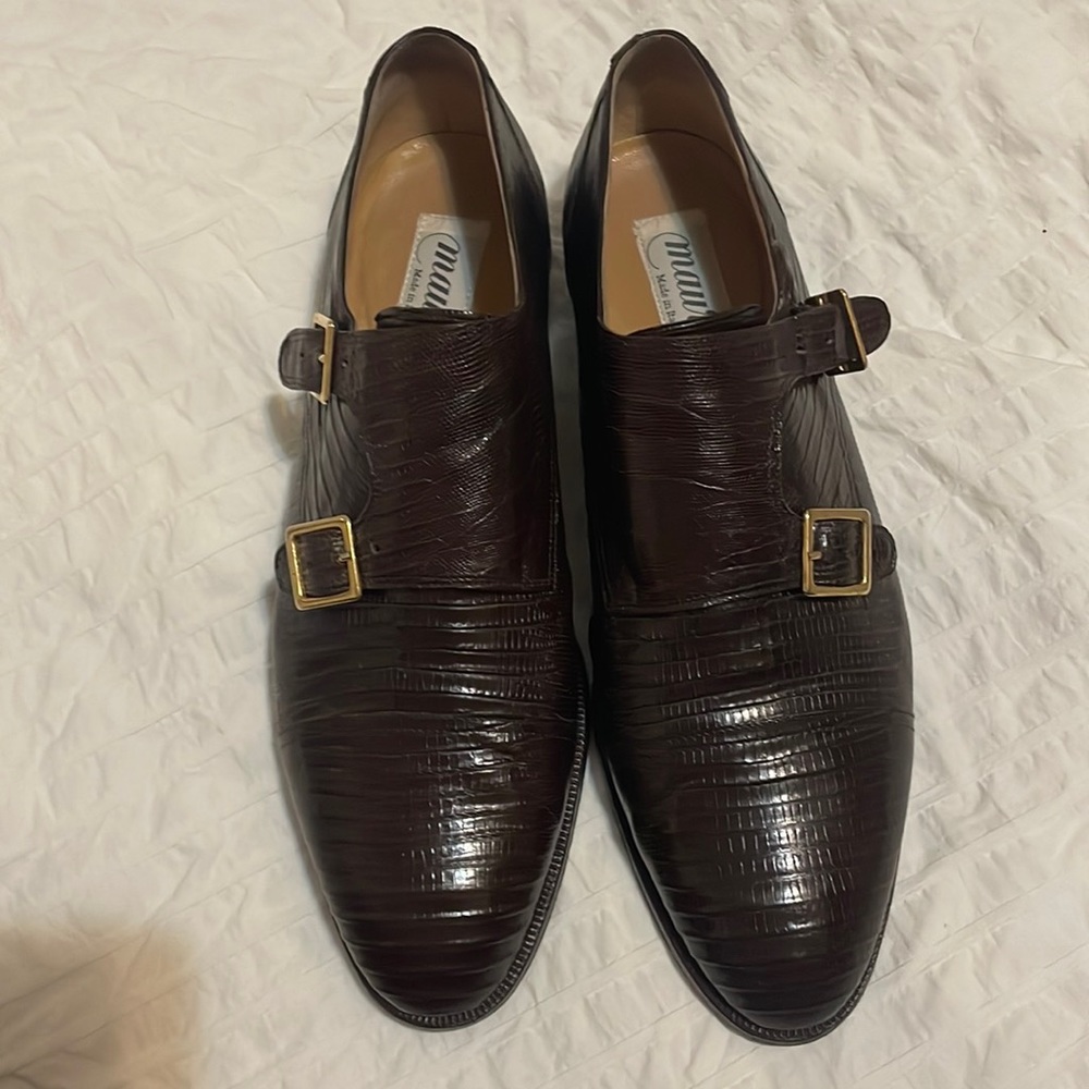 Mauri monkstrap brown lizard leather loafers